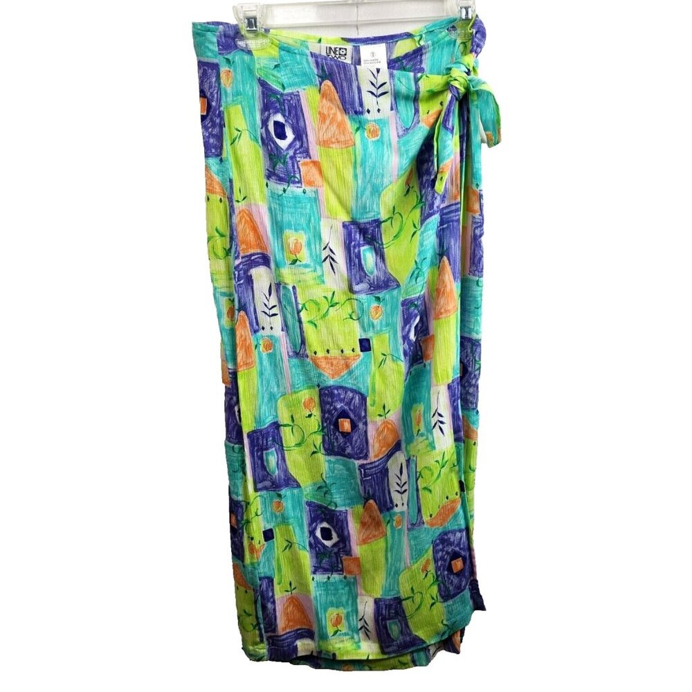 Vintage Line Two Womens Wrap Maxi Skirt Medium Colorful Patchwork Artsy Beachy‎